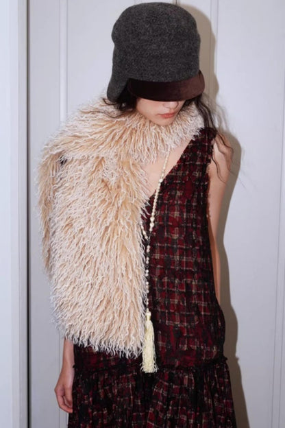 Vintage Lace-up Plush Scarf