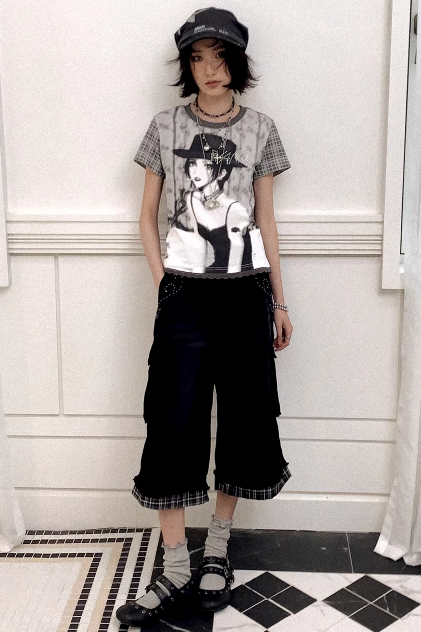 Portrait Plaid Rhinestone Top
