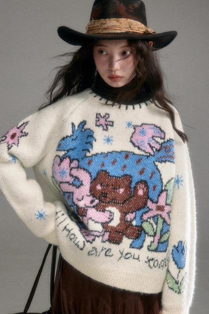 Plush Animal Jacquard Sweater
