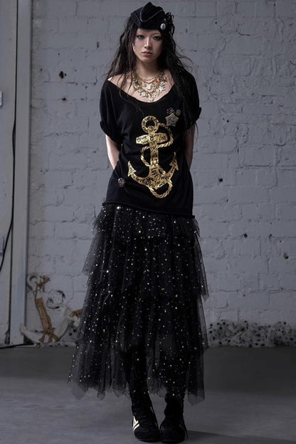 Fairycore Star Tiered Mesh Skirt