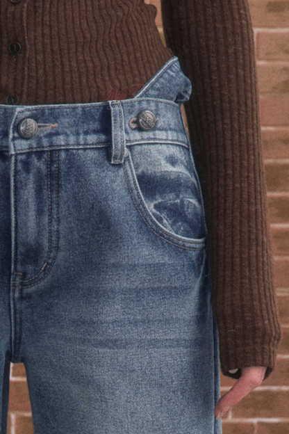 Winter Simple Straight Fleece Jeans