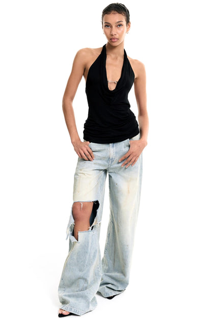 Chain-Tie Halterneck Swing-Neck Camisole Top