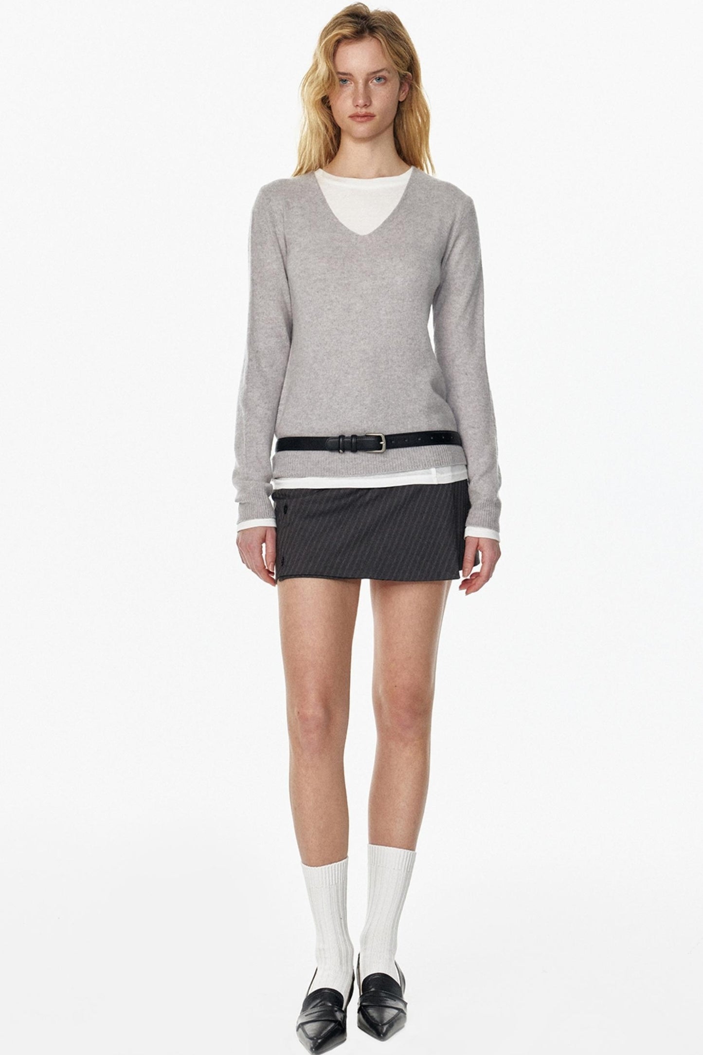 Elegant V-Neck Wool Knit Top