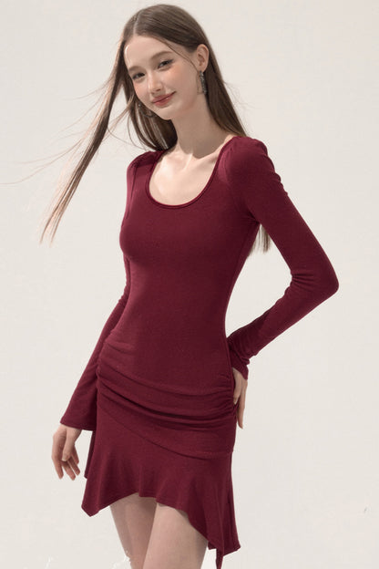 Ruffled Elastic Slim Dress