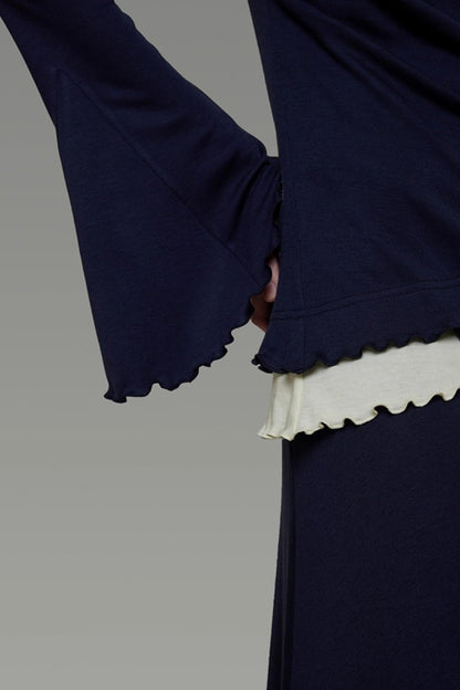 Autumn Slanted Shoulder Knit Slacks Set-Up