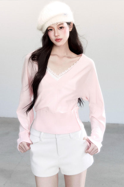 Lazy V-Neck Knit Top Set-Up