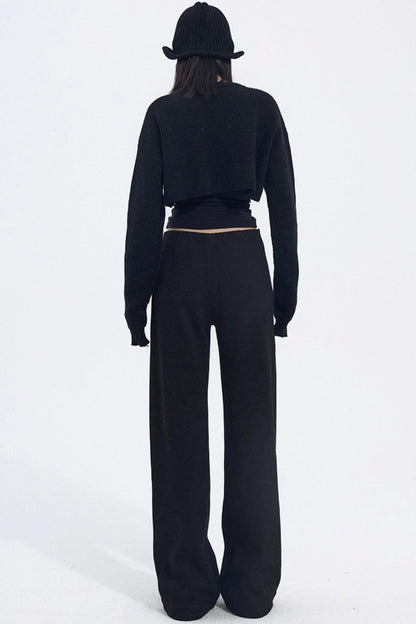 Solid V-Waist Fleece Pants