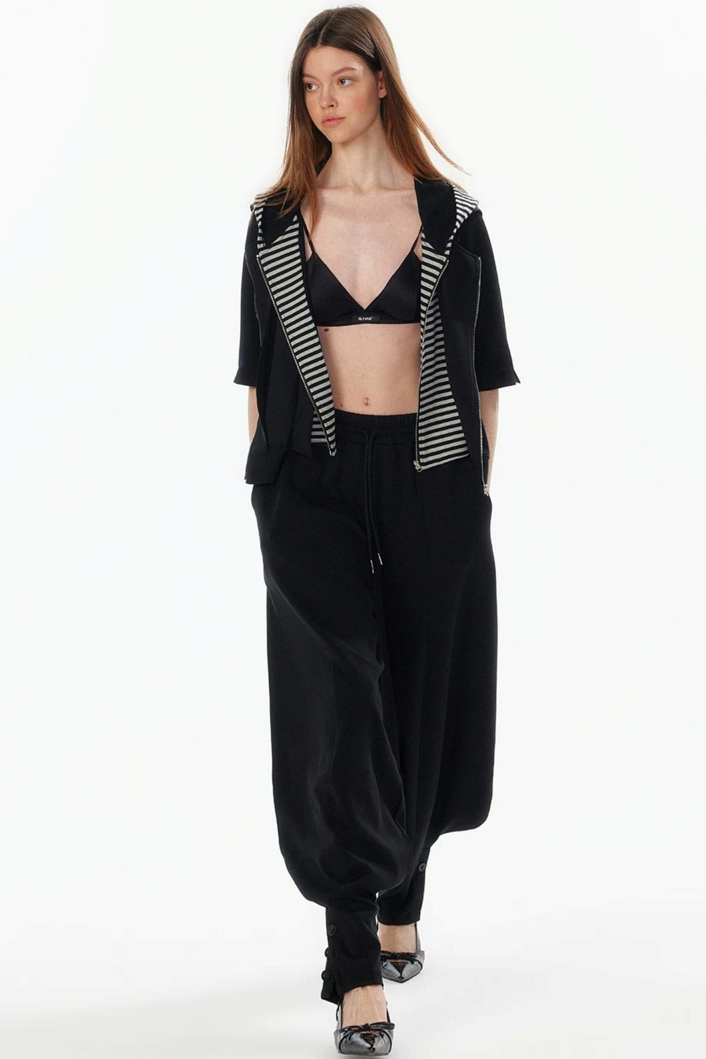 Patchwork Cropped Short Sleeve Hoodie