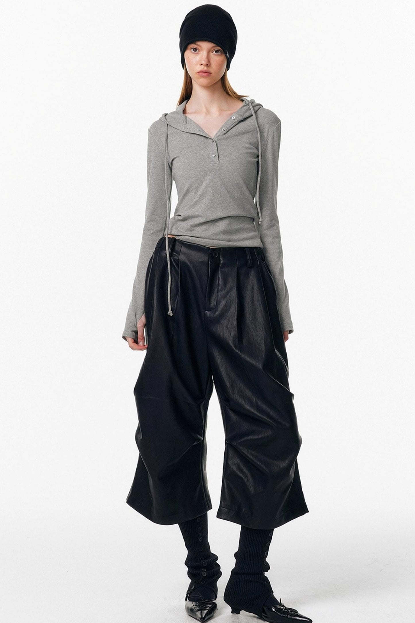 Drawstring Hooded Stretchy Top