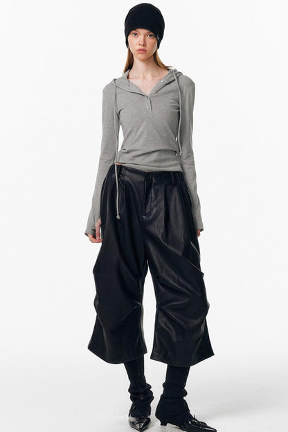 Drawstring Hooded Stretchy Top