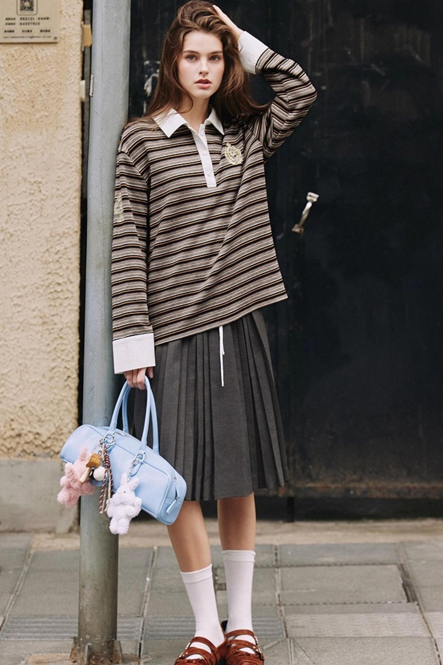 Gray Wool Blend Pleated Skirt