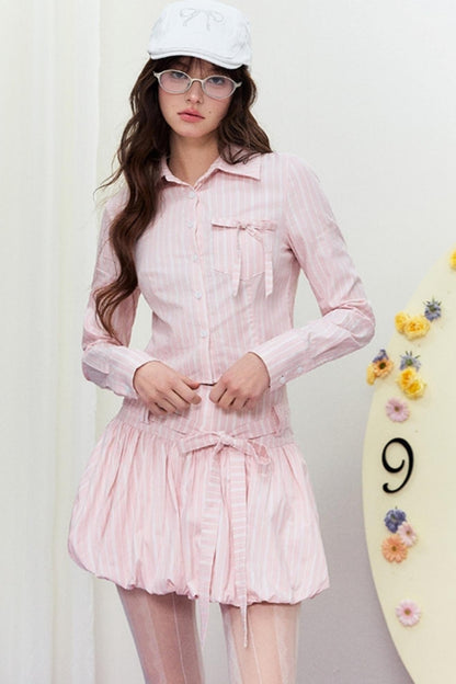 Chic Striped Short Shirt & Skirt Set-Up