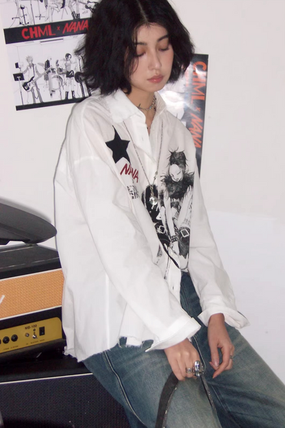 Retro Bluse mit ausgefranstem Saum