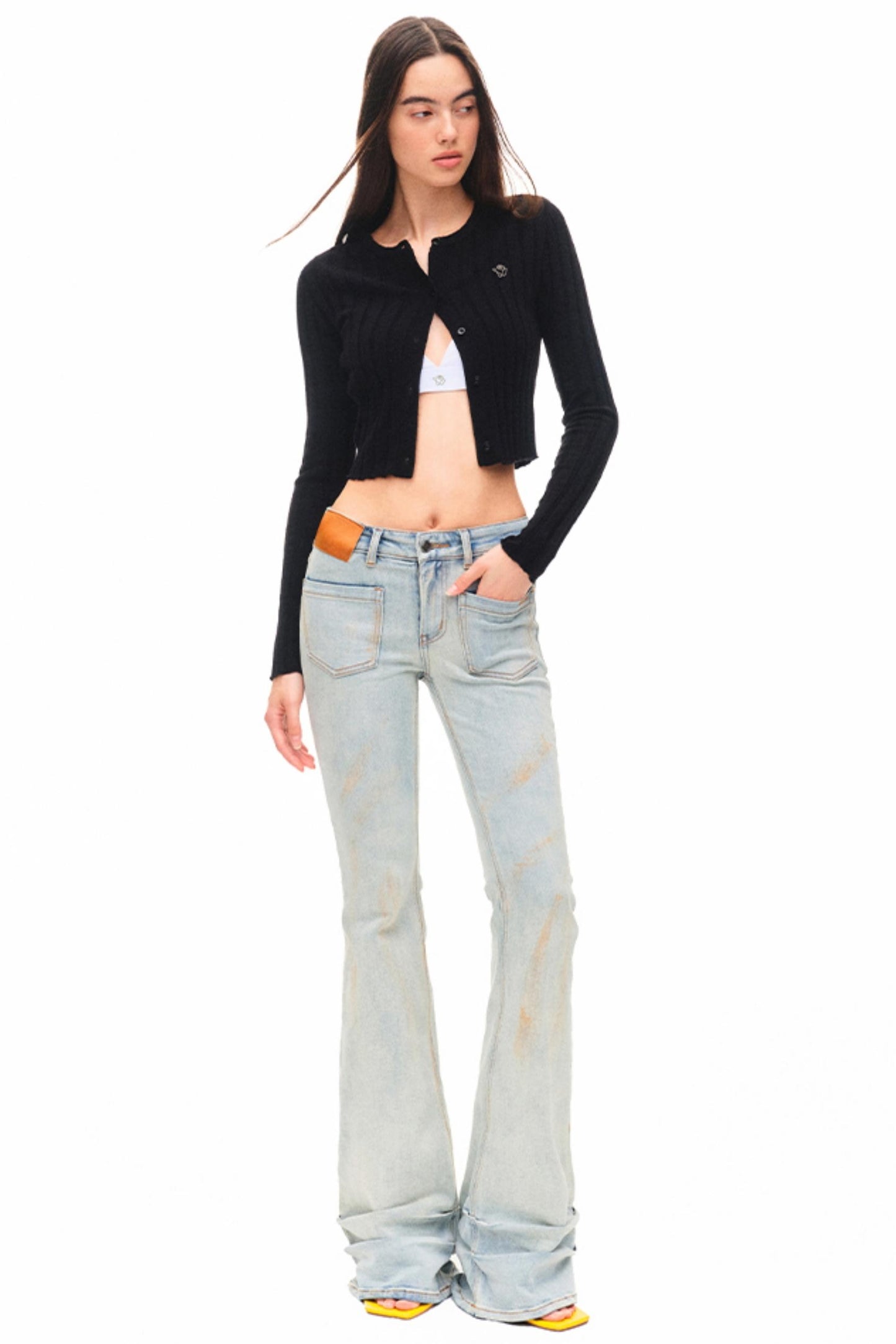 Light Sand Flared Denim Trousers