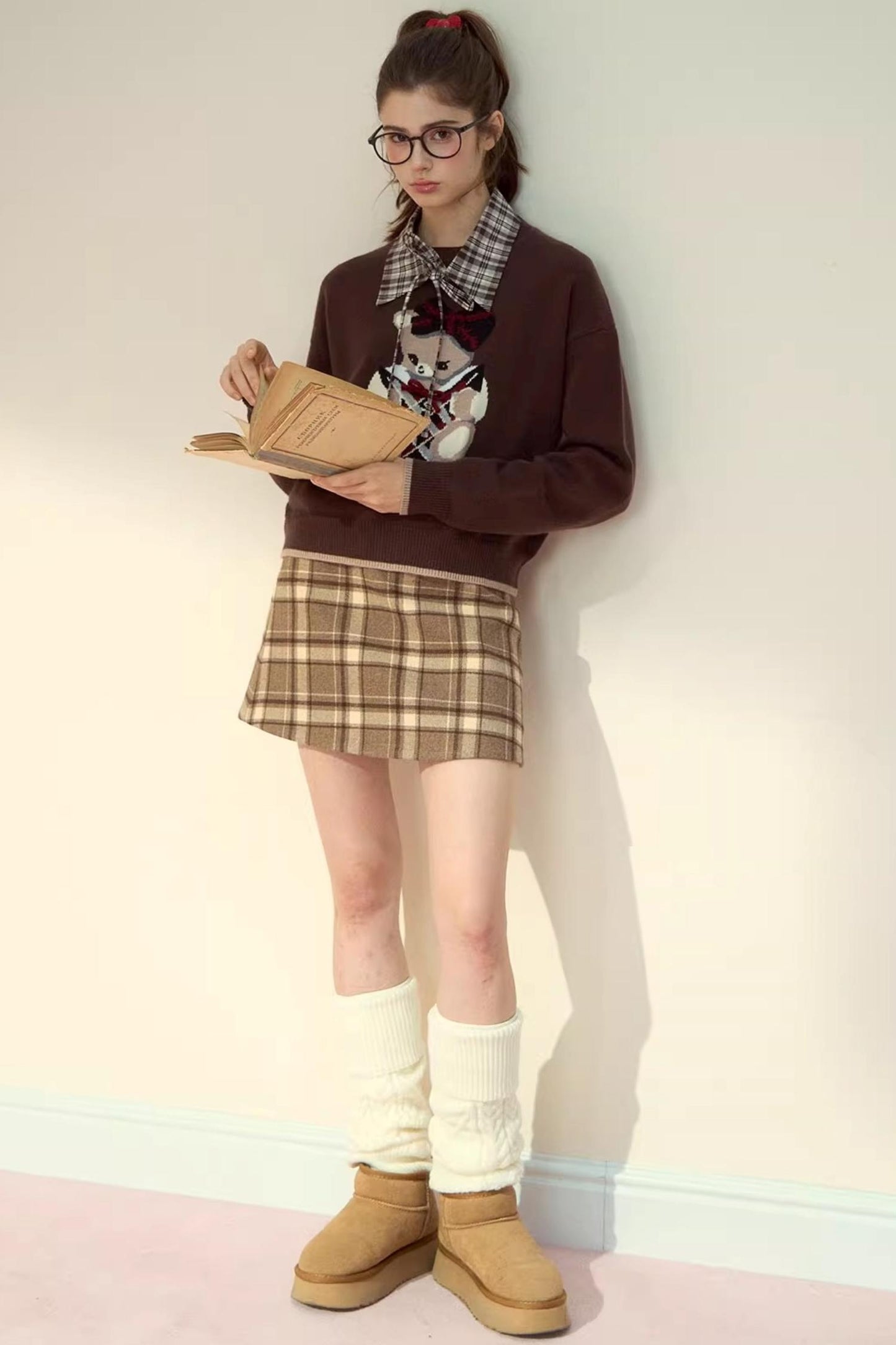 플래드 칼라 핸드메이드 스웨터