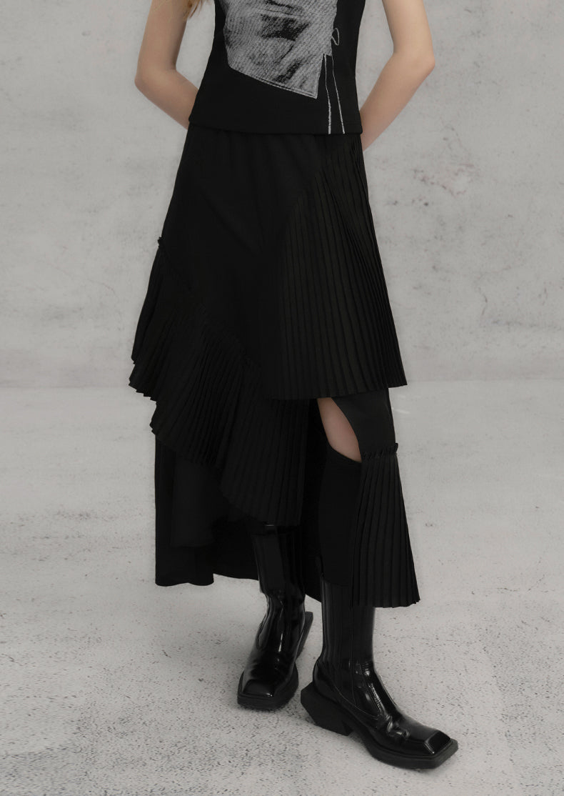 3D Pleated Stitch Slit Skirt