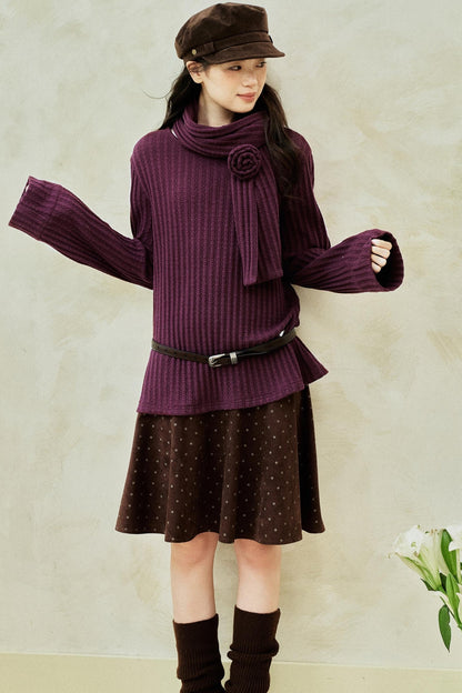 Purple Strip Knit Gray Woolen Jacket Set-Up