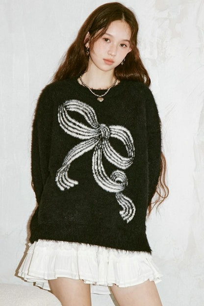 Striped Bow Knit Sweater