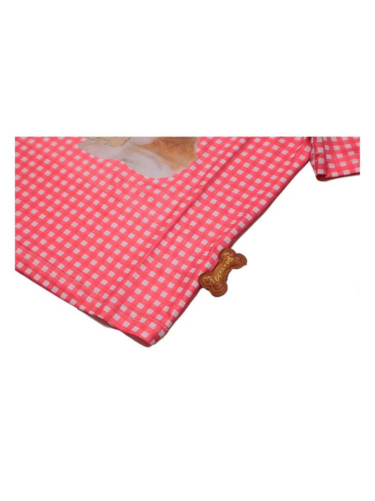 Cute Plaid Dog Print Short Sleeve Tee