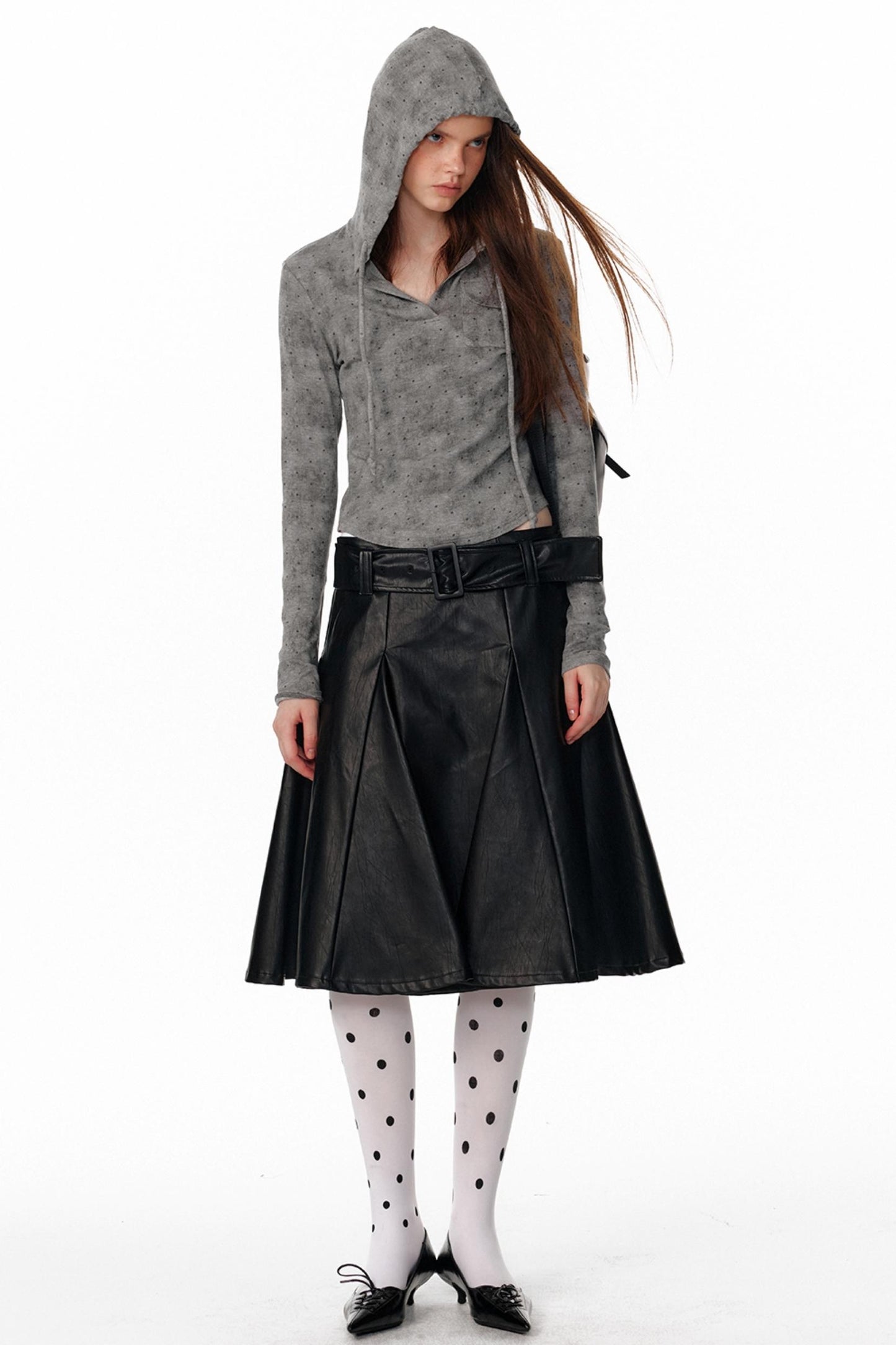 Retro Polka-Dot Hooded Top