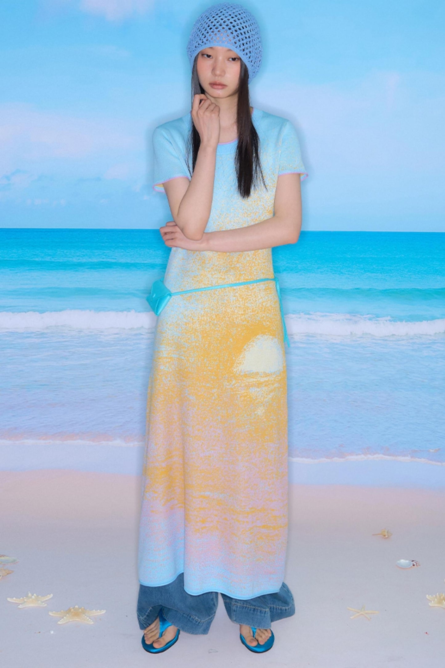 Hand-Painted Cloud Jacquard Tencel Knitted Dress