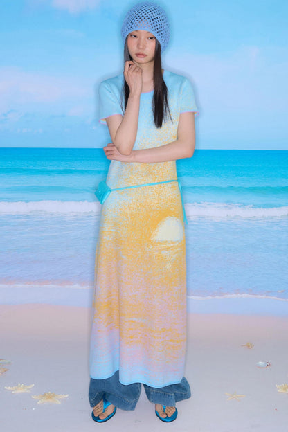 Hand-Painted Cloud Jacquard Tencel Knitted Dress
