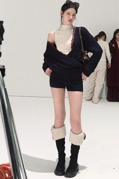 Silk-Gloss Wool Lace Sweater Set-Up