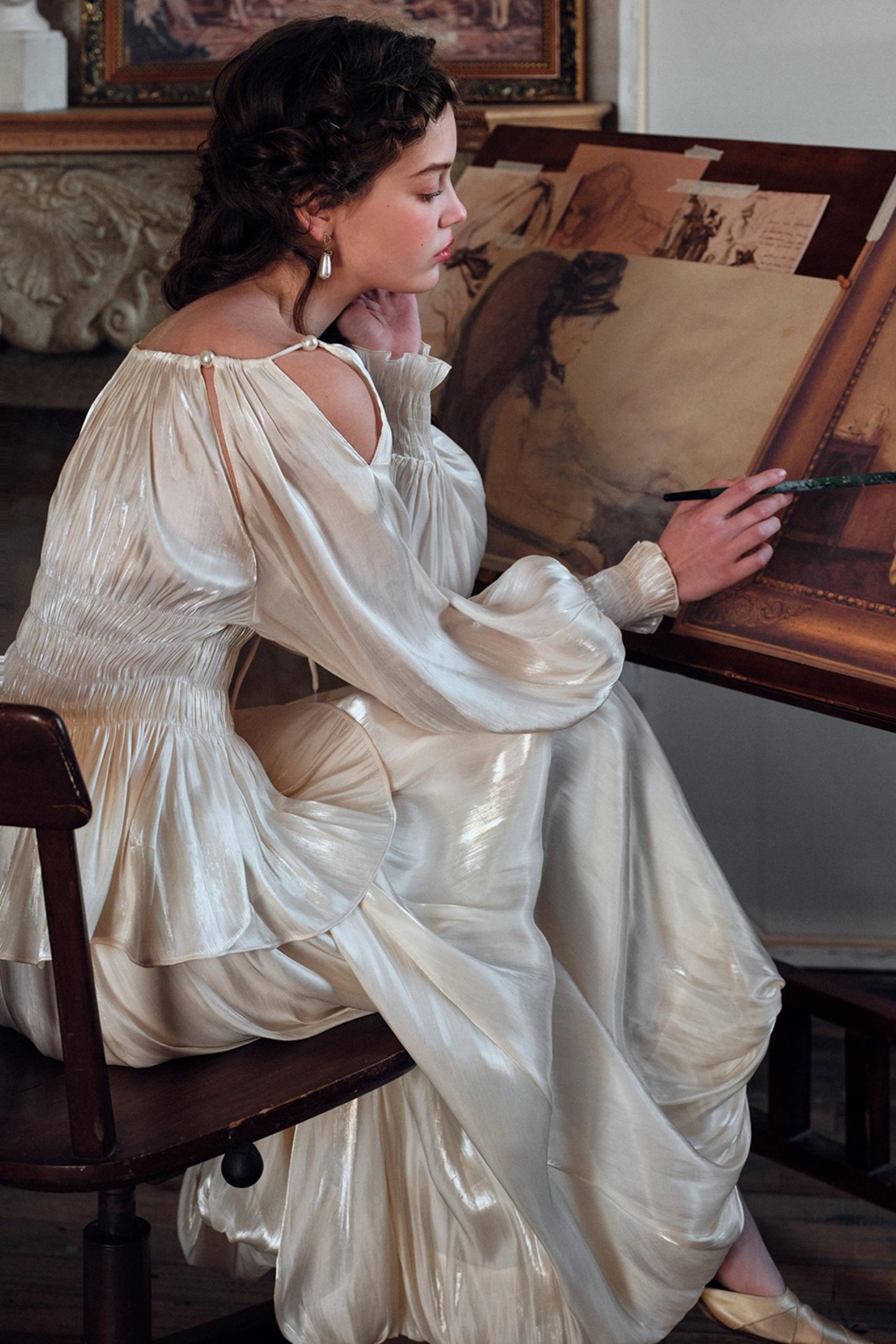 Satin Slim Fit Vintage Skirt Shirt Set-Up