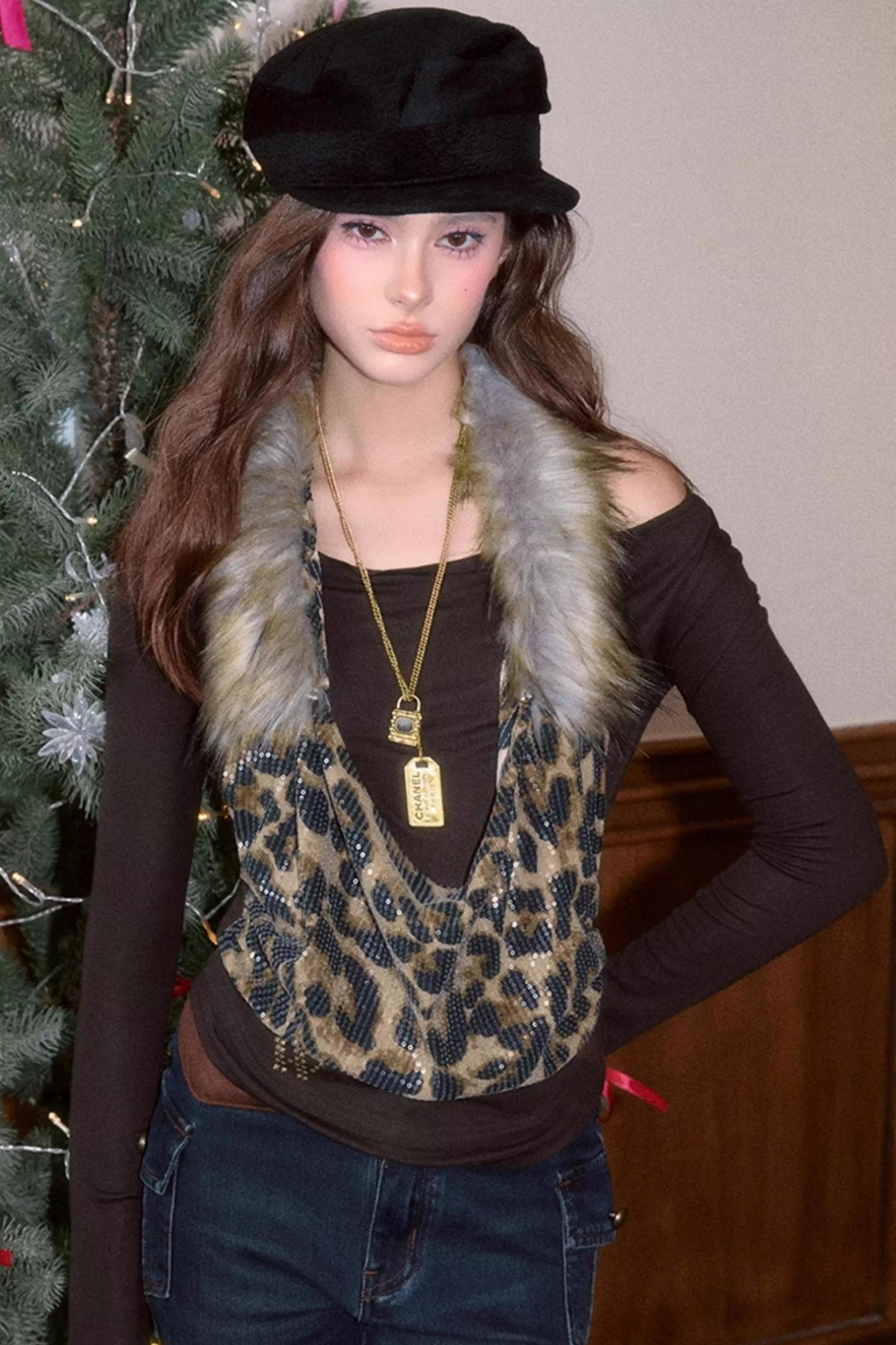 Detachable Fur Collar T-Shirt