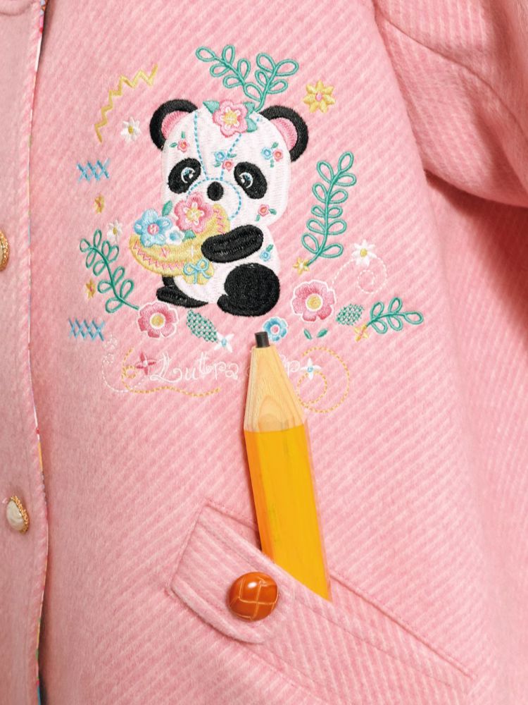 Panda embroidery mid-length coat