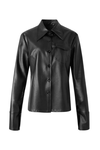 Pocket Detail Leather Biker Coat