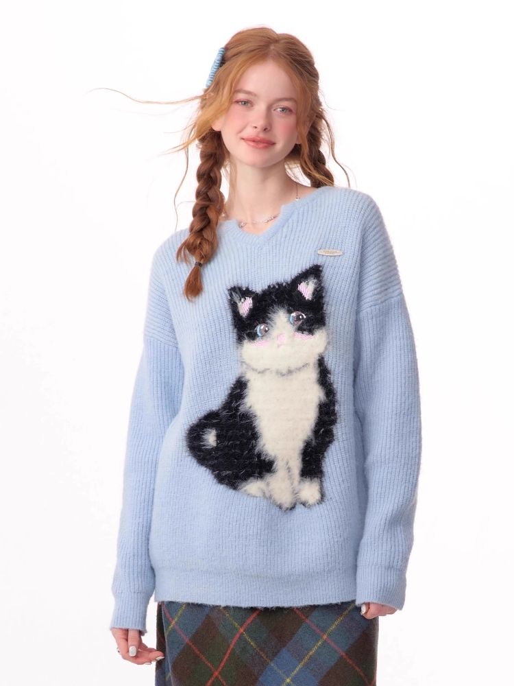 Soft thick thin cute cat sweater