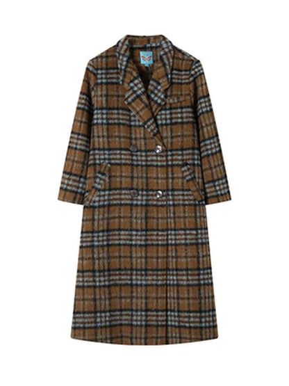 Loose long wool plaid coat