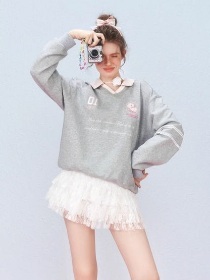 Ballet style embroidered jersey pullover sweater