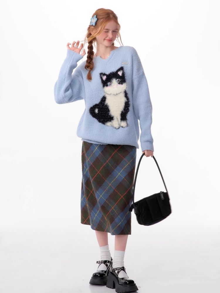 Soft thick thin cute cat sweater