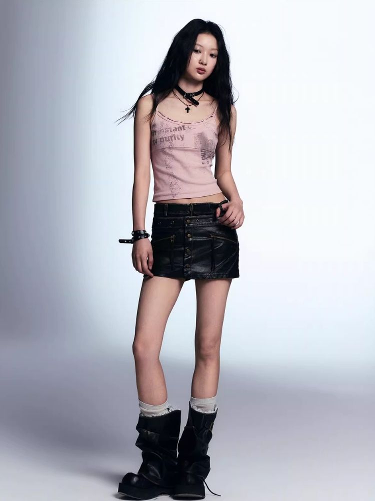 A-line leather short skirt