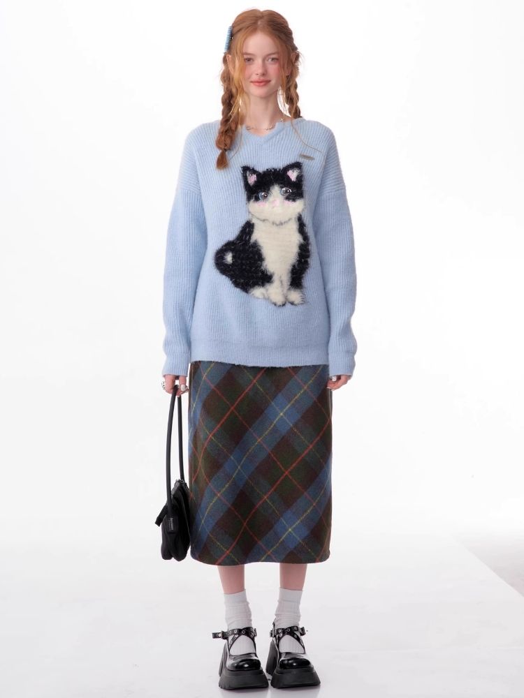 Soft thick thin cute cat sweater