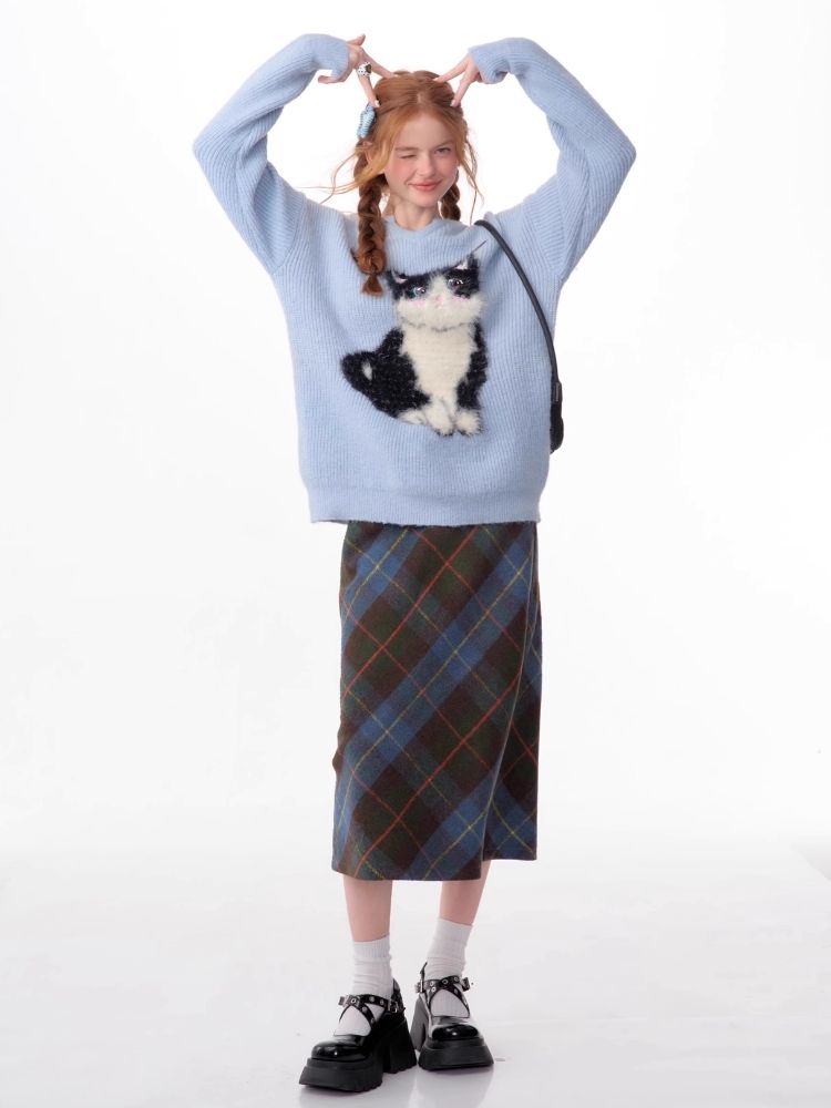 Soft thick thin cute cat sweater