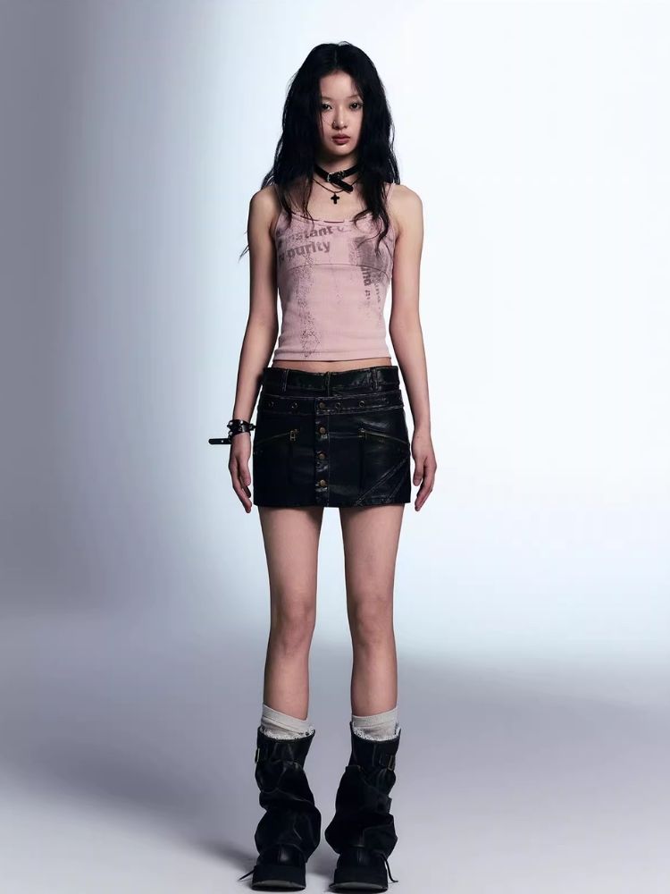 A-line leather short skirt