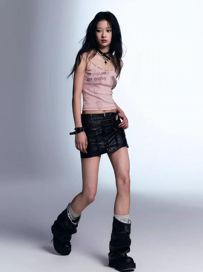 A-line leather short skirt