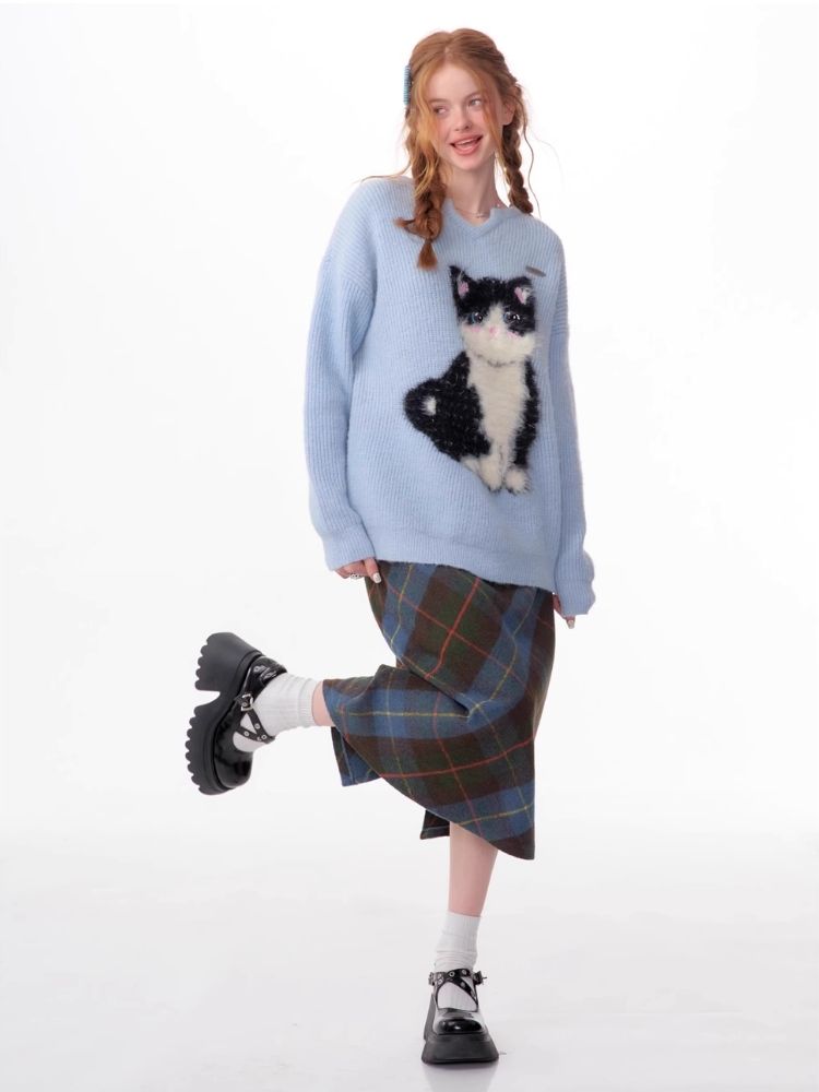 Soft thick thin cute cat sweater