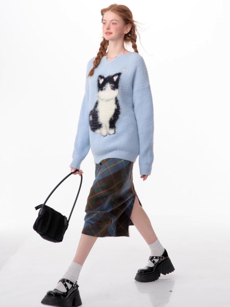 Soft thick thin cute cat sweater