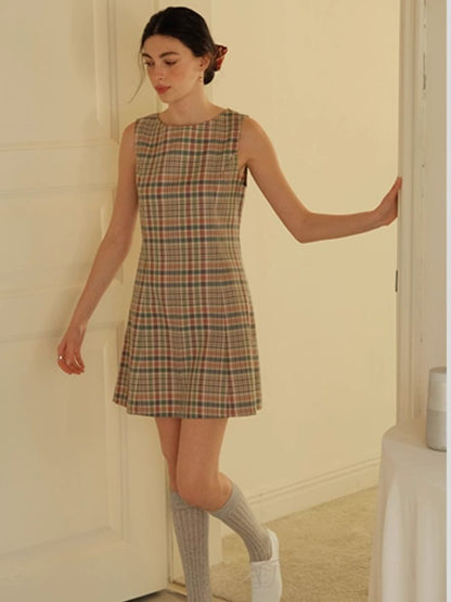 Plaid Classic One Neck Tank Skirt