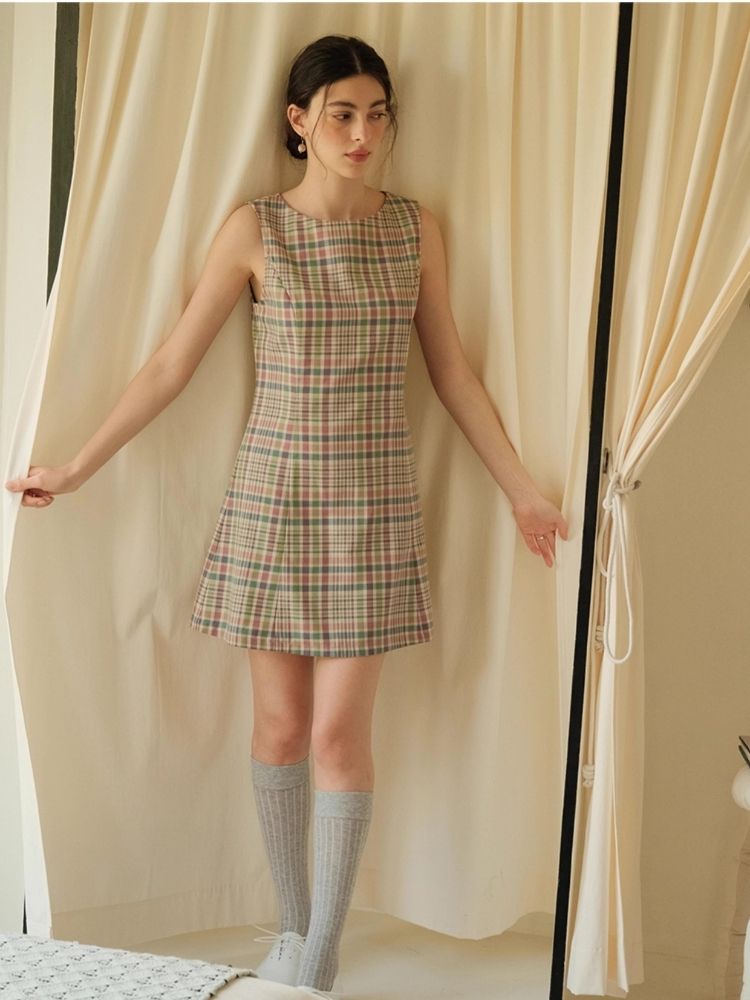 Plaid Classic One Neck Tank Skirt