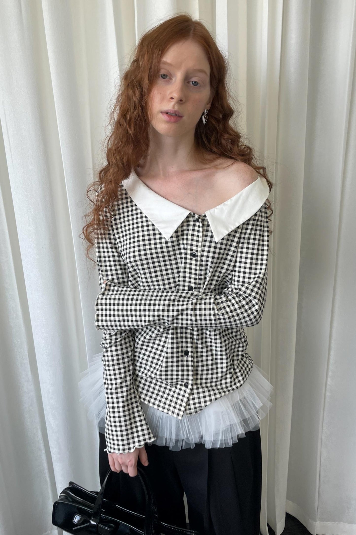 Pointed Neck Long Sleeve Shirt