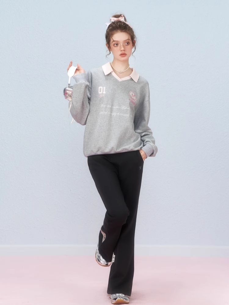 Ballet style embroidered jersey pullover sweater