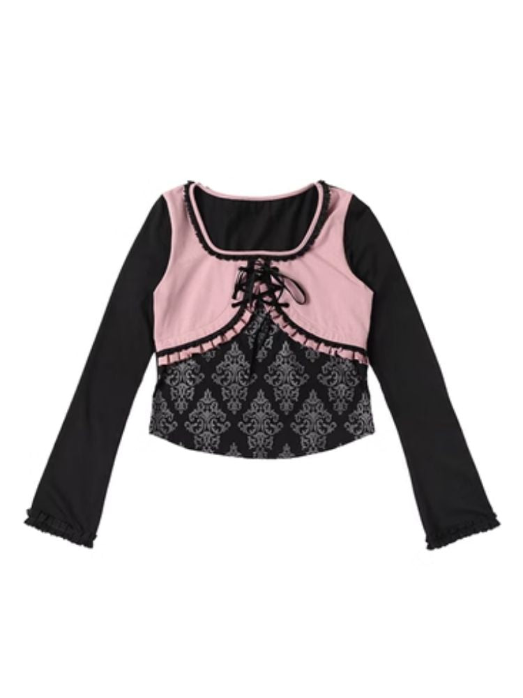 Ballet Style Ribbon Long Sleeve Printed Tee