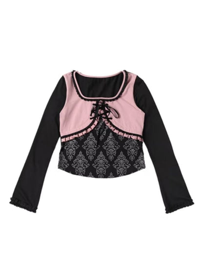 Ballet Style Ribbon Long Sleeve Printed Tee