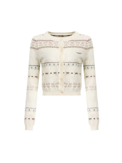 Thin Cream Knit Floral Jacket Cardigan