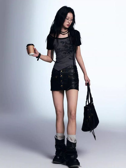 A-line leather short skirt